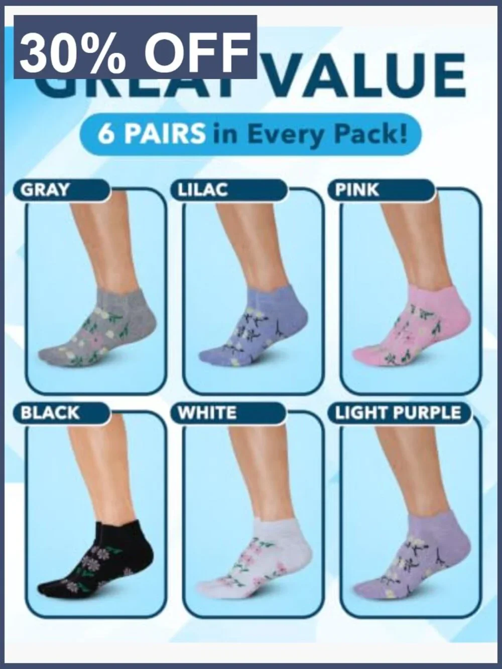 6 Pairs Bamboo Diabetic Socks for Men/Women, Moisture Wicking